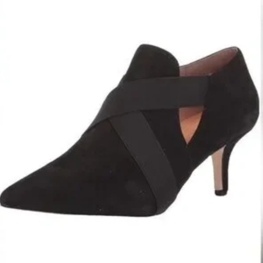 Corso Como Black Crisscross Soft Suede leather pointed toe heeled bootie sz 9